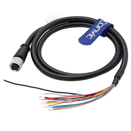 Power IO Cable for Cognex Data Man 260 280 300 360 380 370 470 580 in Sight 7000 2800 Sensor Reader M12 12 Pin Female Connector to Flying Leads Shielded High Flex Cable 1m