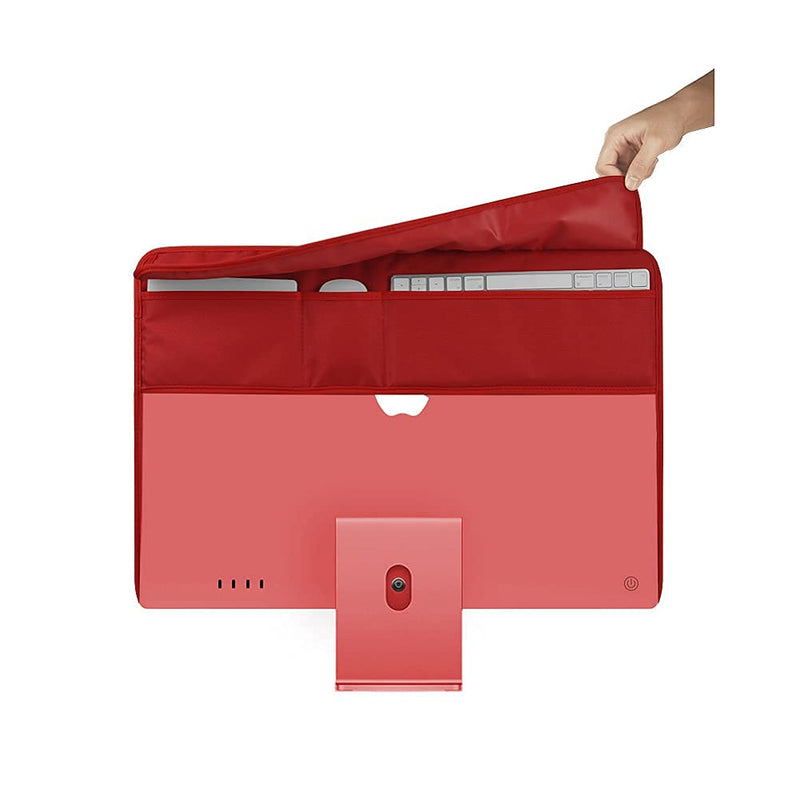 WESAPPINCcomputer Monitor Dust Cover for iMac 24”, PU Leather Protective Screen Dust Cover Sleeve with Rear Pocket Compatible with iMac 24 inch (24inch, Red) 24inch