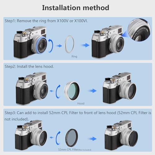 Haoge MC UV Protection Multicoated Ultraviolet Lens Filter with Metal Lens Hood for Fujifilm Fuji X100V X100F Camera, with Metal Lens Cap