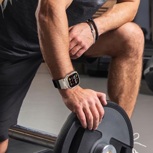 Rubber Band Compatible with Apple Watch Band 49/46/45/44/42mm, Black/Titanium and Black/Black