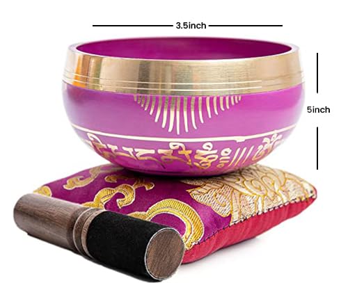 Tibetan Singing Bowl Set - Easy To Play for Beginners - Authentic Handcrafted Mindfulness Meditation Holistic Sound 7 Chakra Healing Gift by Himalayan Bazaar (Orchid) Orchid Pink