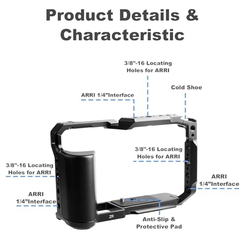 Camera Cage for Nikon ZR with Handle, Modular Design of L Plate and Cage with Built-in Cold Shoe Mount, Anti-Twist ZR Camera Cage Compatible with ARRI 3/8”, 1/4” Interface and ARCA