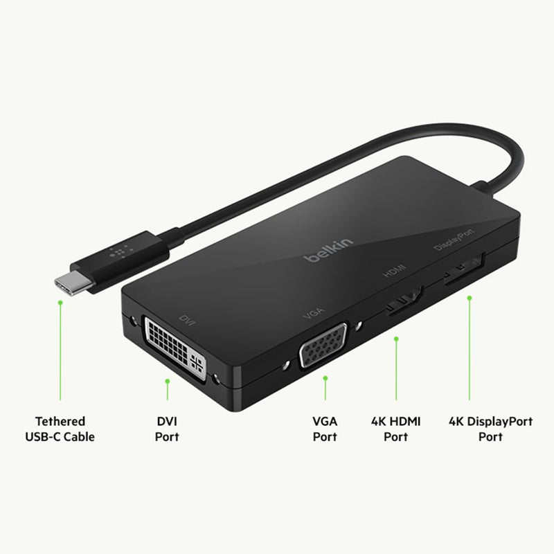 [AUSTRALIA] - Belkin Adpt,Usbc-Hdmi,Vga,Dvi,Dsplypt,Blk USB-C to VGA/DVI/HDMI/DisplayPort 