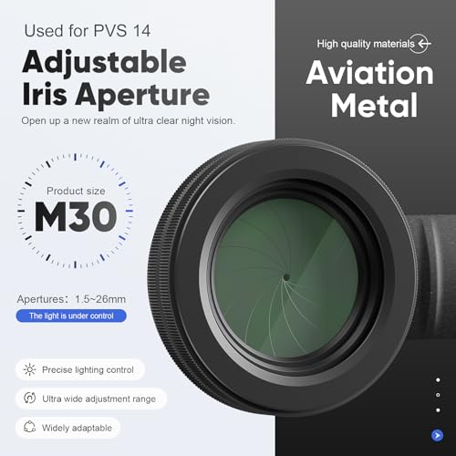Adjustable Iris for PVS14 – Lens Reversing Adapter for PVS14 Night Vision, 30mm Scope Rings, Step Up Rings – Compatible with Holosun IRIS, EF to RF Adapter, RF to EF Lens Adapter(1 Pack) 1 Pack