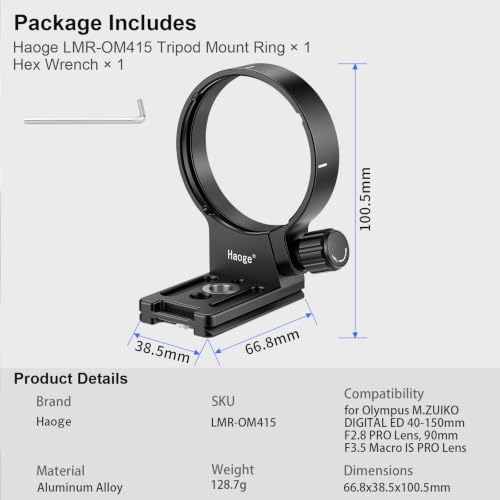 Haoge LMR-OM415 Lens Collar Replacement Foot Tripod Mount Ring for Olympus M.ZUIKO Digital ED 40-150mm F2.8 PRO,90mm F3.5 Macro is PRO Lens Built-in Arca Swiss Type Quick Release Plate
