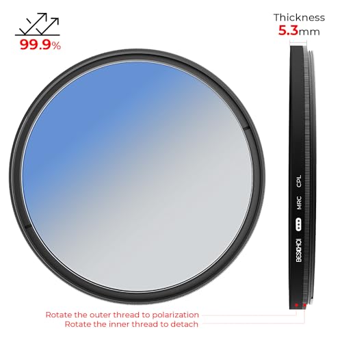 Beschoi 77mm Polarizer Filter 30 Layer Multi-Resistant Nano Coated Circular Polarizing Filter(CPL) with HD Optical Glass/Ultra Slim Frame, Reduce Glare/Enhance Contrast/Reduce Reflection