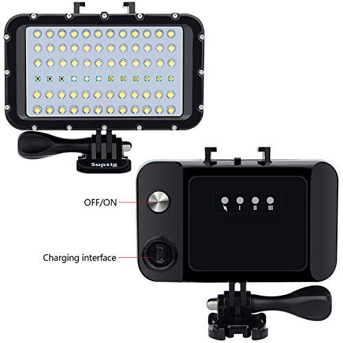Suptig Video Lighting Dive Light Underwater Lights 72 Led Lights Compatible for Gopro Canon Nikon Pentax Panasonic Sony Samsung SLR Cameras 5 Kinds of Illuminating Colors Waterproof 147ft(45m) Black