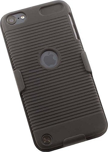 Case with Clip for iPod Touch 7/6/5, Nakedcellphone Black Ribbed Hard Cover and Belt Hip Holster Holder Combo with Stand for Apple iPod Touch 7th 6th 5th Generation