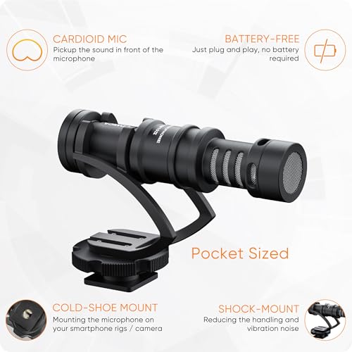 Camera Microphone,Comica CVM-VM10II Professional Video Microphone with Shock Mount, Deadcat,Compact Shotgun Mic Compatible with iPhone,DSLR Camera,Android Smartphones- Perfect for TikTok YouTube Vlog Black