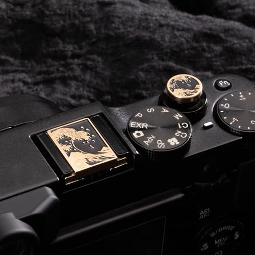 Wave Art Metal Hot Shoe Cover Shutter Button for Fuji X100VI Camera Copper Alloy-Set