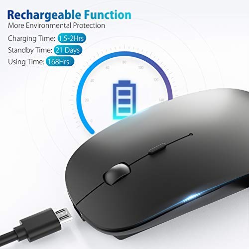 OKIMO Rechargeable Wireless Mouse, 2.4Ghz Silent Computer Office Portable Slim Optical Mouse with USB Receiver Type-C, 3-Level Adjustable DPI for Laptop, Computer, MacBook, Notebook, PC (Black)