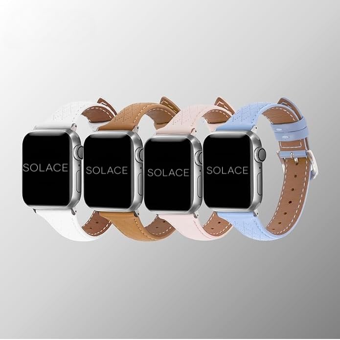 Solace Bands Allura Leather Watch Band - Compatible with Apple Watch Bands for Women and Men, Leather Watch Band for 38mm 40mm 41mm 42mm 44mm 45mm 49mm Ultra, SE and 11 10 9 8 7 6 5 4 3 2 1 38/40/41MM Champagne Pink