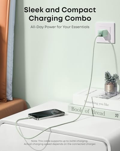 Anker Go Kit, Nano USB-C Cable, 240W Flexible Braided Cord, Nano Charger, 30W USB-C GaN Charger, Fast Charging for iPhone 17 Series, MacBook Pro, and More (Green, 6 ft)