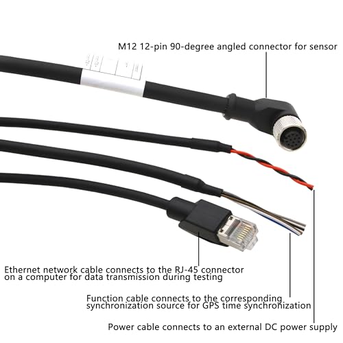 M12 Aviation Cable for DJI Livox Mid-360 LiDAR Sensor Power Network Ethernet to Computer Debug, 12 Pin Female Right Angle to RJ45 Flying Leads, 3m 3 m 1-to-3 splitter cable with angled M12 12-pin