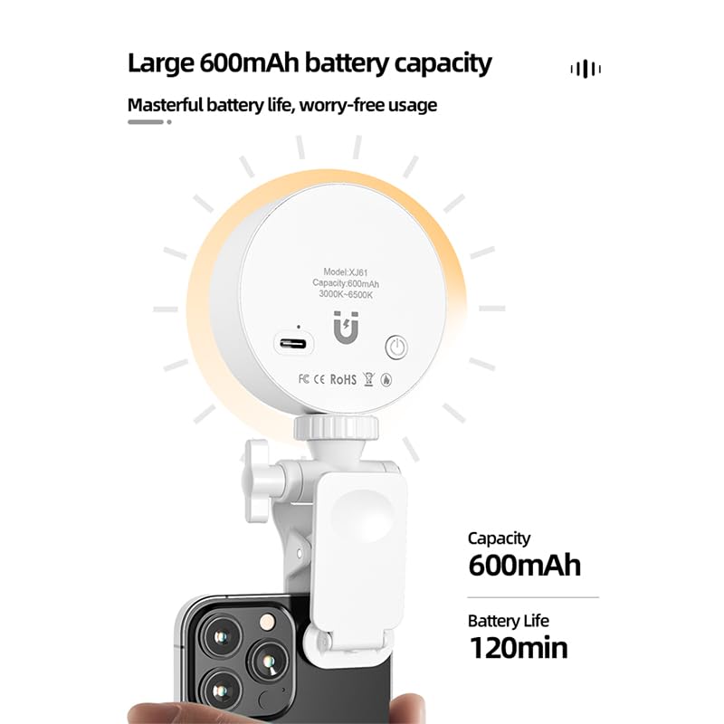 [AUSTRALIA] - Mini Ring Light for Phone, Starkik 60 LED Phone Light with Rechargeable and 3 Light Modes, Magnetic Back Selfie Light for iPhone and Laptop- Perfect for Selfie/Makeup/Video Conference/TikTok (White) 