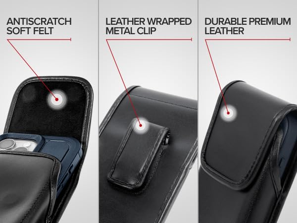 Turtleback Belt Clip Designed for iPhone 12 & 13 Mini Vertical Holster Case Black Leather Pouch with Executive Clip, Small Vertical - Leather w/ Leather Clip