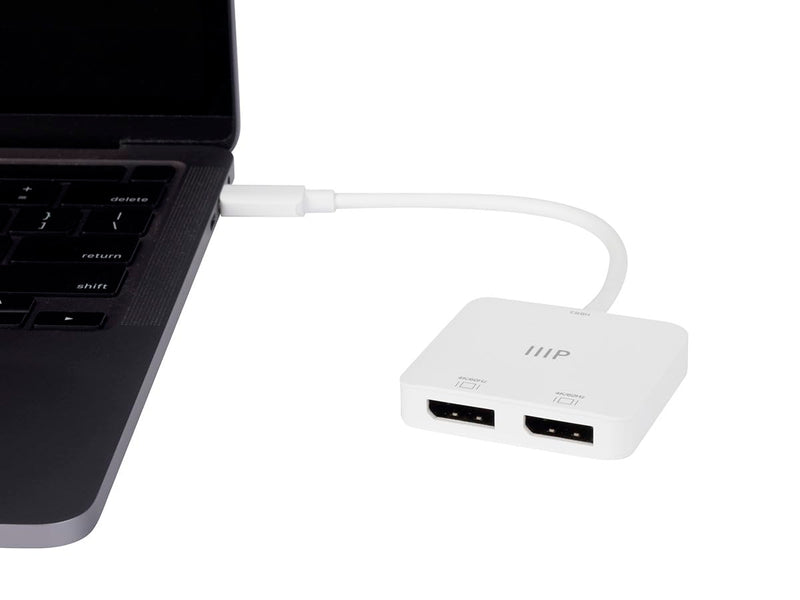 Monoprice USB-C to Dual 4K DisplayPort Adapter (Dual 4K@60Hz) HDR, Supports MST, SST, and Mirror Modes, Portable, Compatible with Thunderbolt 3 Devices with Windows and MacOS