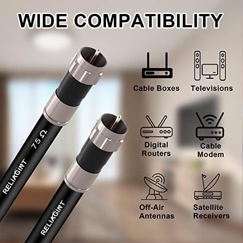 30ft TV Cable Wire Black RG6 Coaxial Cable with F Connector, F81 Female Extension Adapter, Low Loss High-Speed Coax Cable Cord Extender for HD TV, Dish, Satellite, Antenna, TV Cable 30' 30 FT