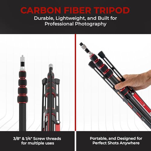 REFLEX CAMERA 88" Carbon Fiber Light Stand – Lightweight 7ft 3in Travel Lighting Tripod for Photography – Supports Flash, Softbox, LED & Camera – 1/4" to 3/8" Adapter, Adjustable, Portable