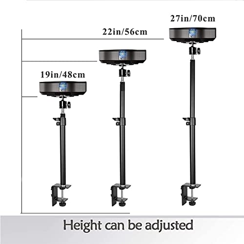 Projector Desk Mount Stand, Height Adjustable 19-27inch,Tabletop C Clamp Mount Stand,Adjustable Tripod Mount Floor Stand, with 360°Swivel Ball Head for Mini Smartphone,Projector,Camera, Webcam Black