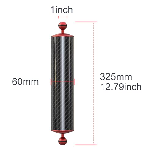 Carbon Fiber Underwater Float Arm with Dual Ball Mounts for Photography and Video, Compatible with Diving Trays, Video Lights, Strobes (red, 60mm12') 60mm12' red