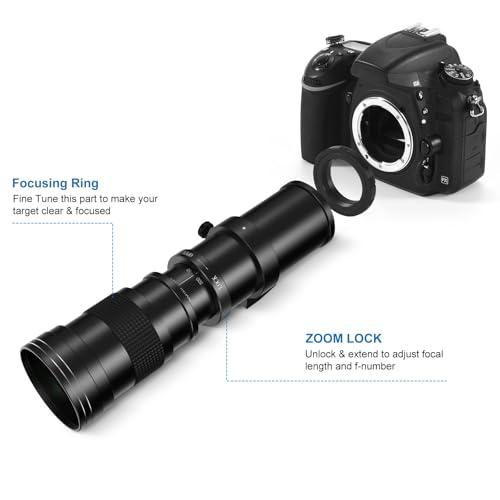 Lightdow RF 420-800mm F8.3 Telephoto Zoom Lens - MF for Canon EOS R6 Mark II/R5 Mark II/R5/R3/R7/R8/R10/RP/R6/R50/R1/R5 C/R50 V/R100/R/Ra - Manual Focus Mirrorless Cameras Lens(RF Mount,Black) For Canon RF (Black)