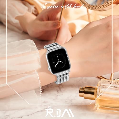 JR.DM Silver Chain Bracelet Band Stainless Steel Bracelet Strap Bundle Compatible with Apple Watch 38mm 40mm 41mm 42mm 44mm 46mm 45mm 49mm Women for iWatch Series 11/10/9/8/7/6/5/4/3/2/1/SE/Ultra