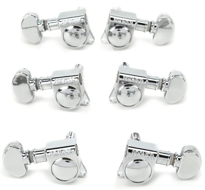 [AUSTRALIA] - Grover 406C Locking Rotomatics Guitar Tuners, Tuning Machines Set 3+3 18:1 Chrome Mid-Size "Mini" Tuning Keys with Tonebird Dunlop Polish Cloth Bundle Tuner Heads with Small Kidney Button 