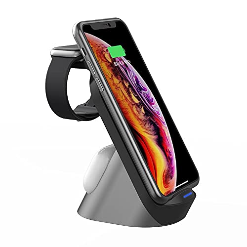 BoxWave Charger Compatible with Urbanista Atlanta - Compact Wireless MultiCharge Stand (10W), Wireless Qi Stand Charger Watch Earbuds - Jet Black