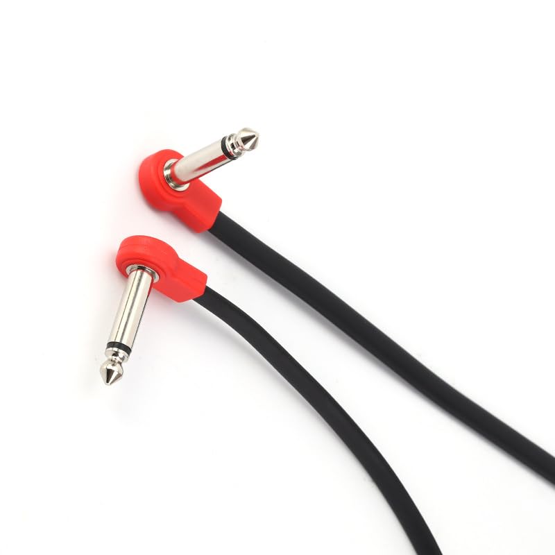 20IN Flat Guitar Patch Cables, Noise Free, Save Space, 1/4" TS Right Angle for Guitar Effect Pedals, 20IN 4 Pack, Black