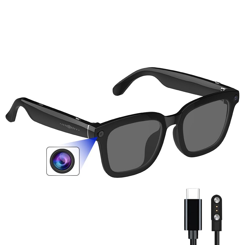 AI smart Camera Glasses: HD 1080P Video Recording and Photo Taking, Translation, Assistant Conversation, Suitable for Outdoor and Indoor, Cycling, Hiking Travel (Black Sunglasses) Black sunglasses