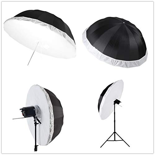 HappyGo 60 Inch Parabolic Umbrella Diffuser Cover, Soft Light Cloth for 16 Rods, Black/Silver Parabolic Reflective Lighting Umbrella with Elastic Band