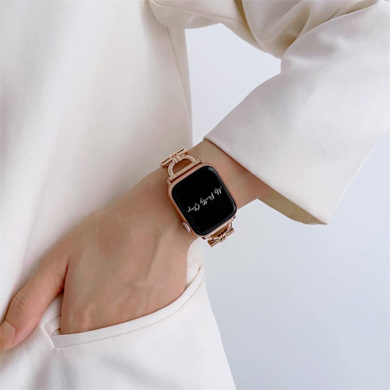 Compatible Apple Watch Band for Women, Stainless Steel- Fits Most Wrists | Series 1-11, SE and Ultra- iWatch Replacement Strap, Easy Resizing- Luxury Fashion Watch Band Glam Gold 38MM / 40MM/ 41MM / (Series 10& 11 - 42 MM)