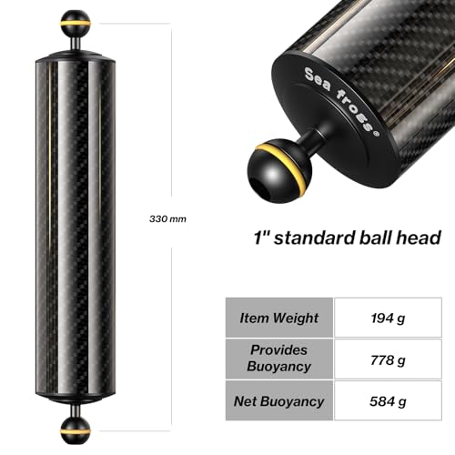 Sea frogs Carbon Fiber Float Arm D60mm, 12'', Buoyancy Provided 580g D60mm, 12'' Carbon Fiber Float Arm