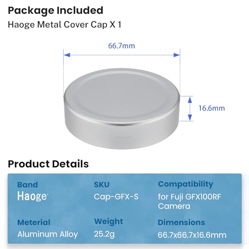 Haoge Metal Front Lens Cap Cover for Fujifilm GFX100RF Camera Accessories Silver Cap-GFX-S