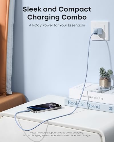 Anker Go Kit, Nano USB-C Cable, 240W Flexible Braided Cord, Nano Charger, 30W USB-C GaN Charger, Fast Charging for iPhone 17 Series, MacBook Pro, and More (Blue, 6 ft)
