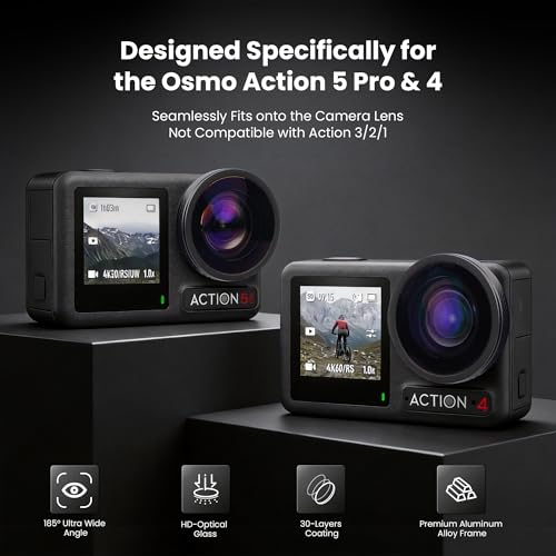 Walking Way Osmo Action FOV Boost Lens for DJI Osmo Action 5 Pro/4 Accessories, 185° Wide Angle Lens with Threaded Attachment, Multi-Coated HD Optical Glass, with Storage Case