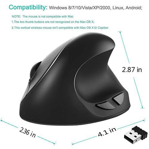 Small Hand Ergonomic Mouse, LEKVEY Vertical Wireless Mouse - Rechargeable 2.4GHz Optical Vertical Mice : 3 Adjustable DPI 6 Buttons, for Laptop, PC, Computer, Desktop, Notebook etc, Black