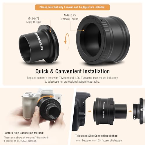 Astromania T T2 Lens Mount Ring and T Adapter for Canon EOS-M Camera System Ring Set for Canon EOS-M