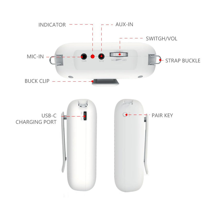 NORWII Portable Voice Amplifier Mini Rechargeable with Wired Microphone Headset & Waistband, 4000mAh Personal Voice Amplifier for Teachers, Presentation, Tour Guides, Meeting, Coaches (White) White