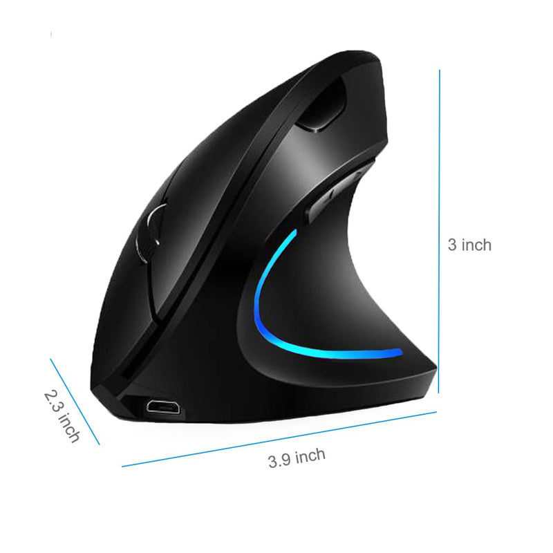 Vertical Mouse, Right Handed 2.4GHz Wireless Ergonomic Rechargeable Vertical Mouse with 4 Adjustable DPI 800/1200/1600/2400, 6 Buttons,Compatible with PC, Desktop,Mac (Black)… Black
