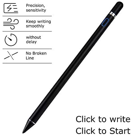 Active Stylus Pen for Android,iOS, iPad/iPad 2/New iPad 3/iPad4/iPad Pro/iPad Mini/iPad Mini 2/3 /4 and Most Tablet,1.5mm Fine Point Rechargeable Digital Stylus Pen（Black）