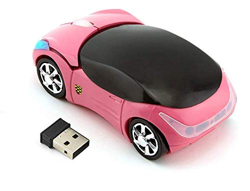 Cool 3D Sport Car Shape Mouse 2.4GHz Wireless Mouse Optical Ergonomic Gaming Mice Mini Small Office Mouse with USB Receiver for PC Laptop Computer for Kids Girls,1600DPI 3 Buttons(Pink) pink