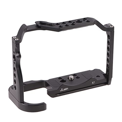 R7 Cage, Hersmay Aluminium Camera Cage for Canon EOS R7 Mirrorless Cameras with Cold Shoe,Handle Locating Holes,Multiple 1/4" 3/8" Screw Holes