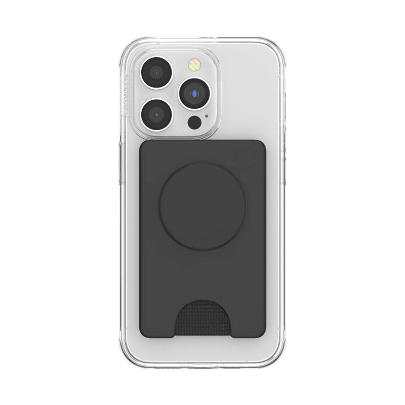 PopSockets Phone Wallet with Expanding Phone Grip, Phone Card Holder, Solid PopWallet - Black Adhesive
