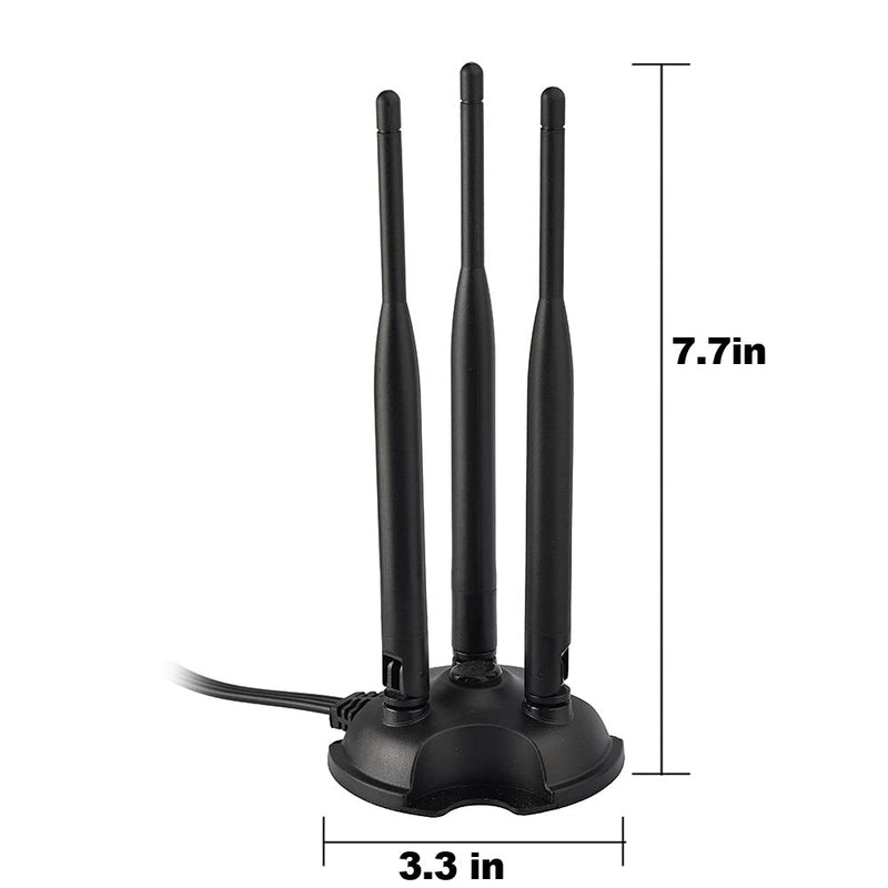 Eightwood 2.4GHz 5GHz Dual Band WiFi Antenna with 3 RP-SMA Male Connector | Magnetic Base, 6.5ft Cable, for PC Desktop Motherboard, PCIe WiFi Card, Wireless Router