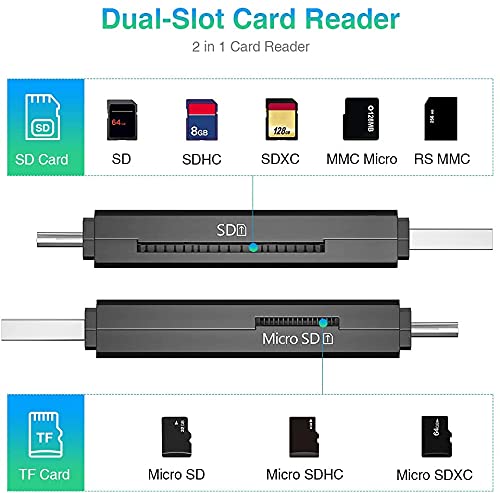 Vanja USB Type C SD Card Reader, USB 3.0 Micro SD Card Reader Adapter Used for SD-3C SD Micro SD TF SDXC SDHC MMC RS-MMC Micro SDXC Micro SDHC UHS-I