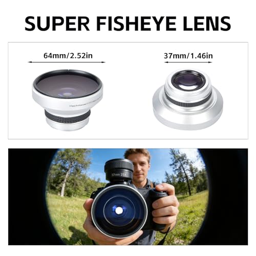 37mm Fish Eye Lens 0.25X Super Wide, Additional Lens for Camera with Macro