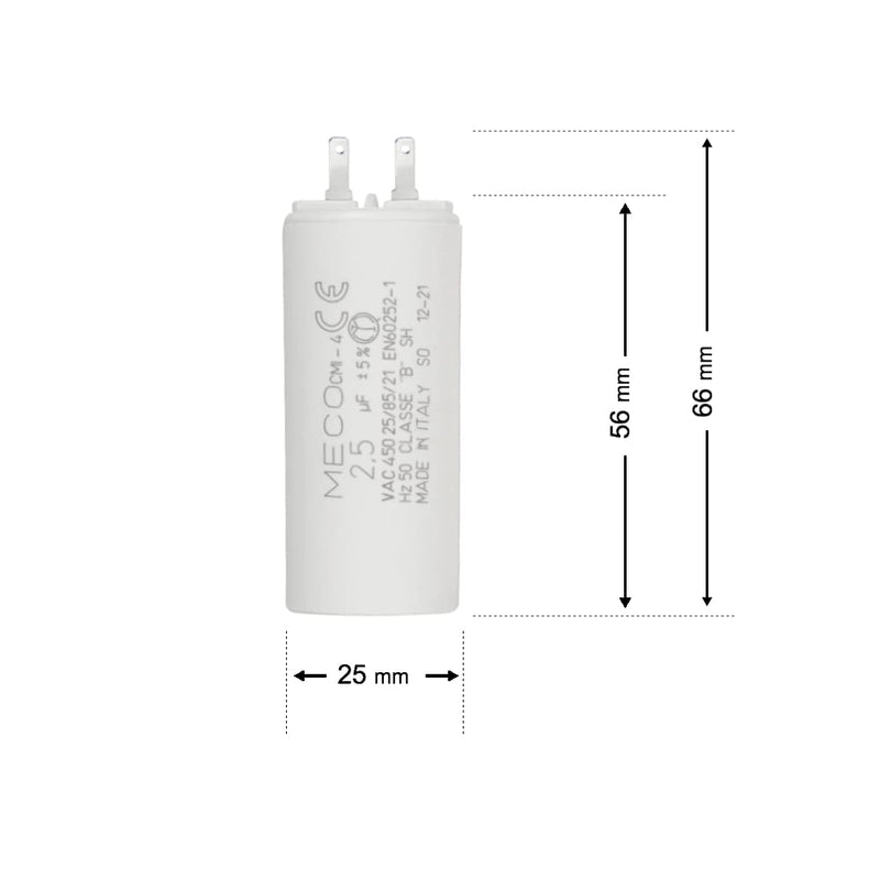 Capacitor 2.5 µF Especially for Somfy Roller Shutters Motor 6 Nm with Small Connection 2.8 mm 1
