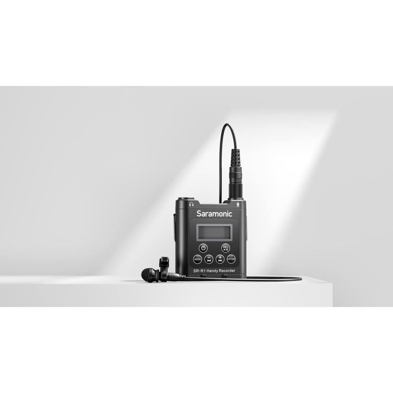 [AUSTRALIA] - Saramonic SR-R1 Ultra-Compact Belt Pack Stereo Recorder with 3.5mm Microphone or Line-Level Input, Headphone Out, and Includes DK3A Premium Lavalier and Padded Pouch, Black 